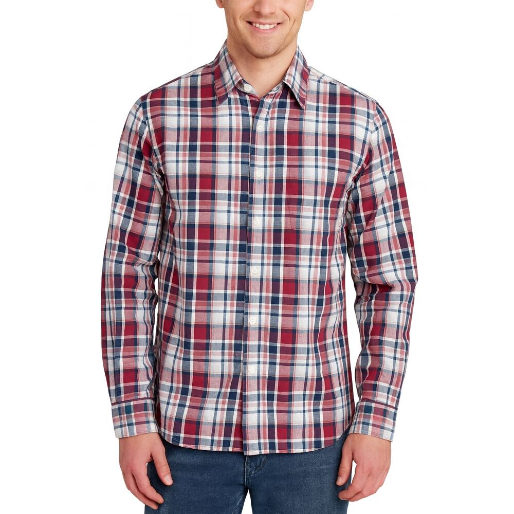 Jack Maverick Long Sleeve Button Up Shirt Red Plaid Cotton Men Medium Tall NWT